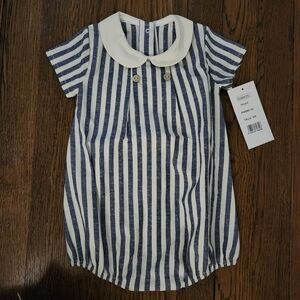 Blue and White Striped Baby Romper Rapife 6m